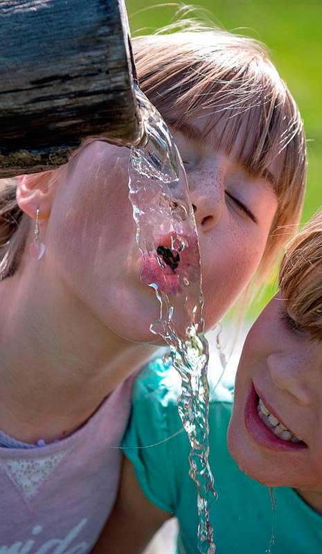 niños beben agua