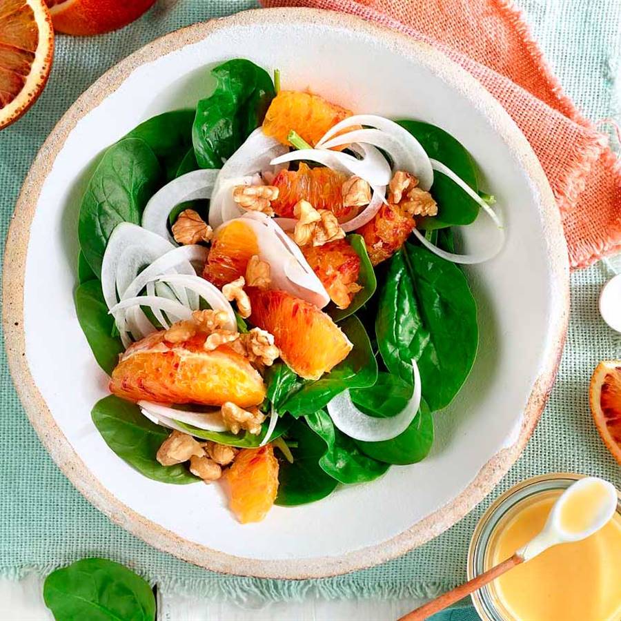 Receta ensalada espinacas naranja nueces