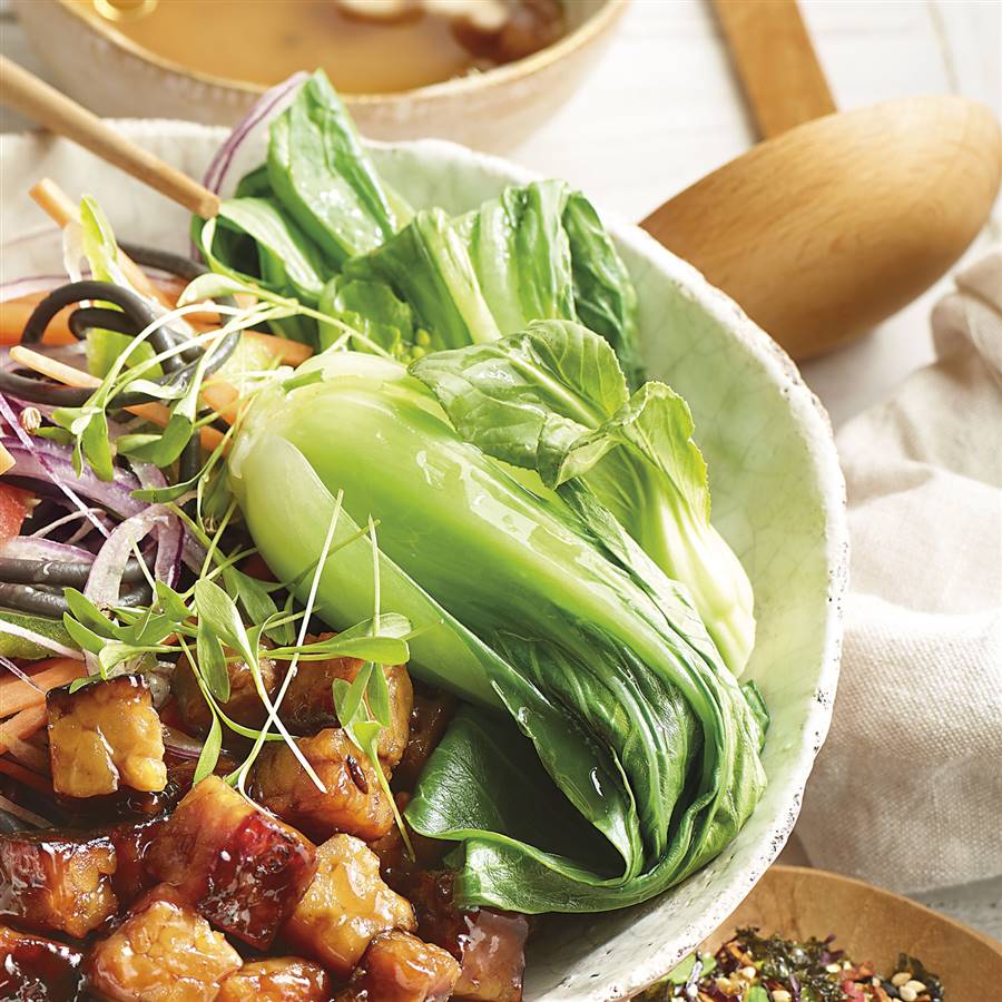 Pak choi agridulce - elaboración para buddha bowl