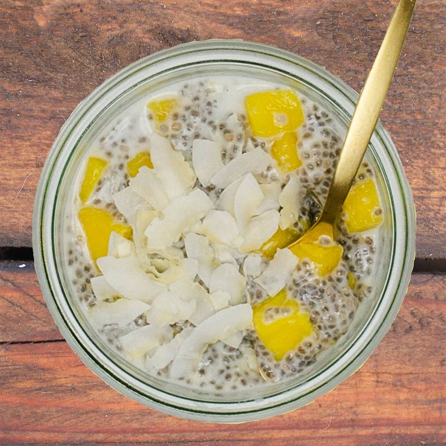 Arroz con mango, coco y chía