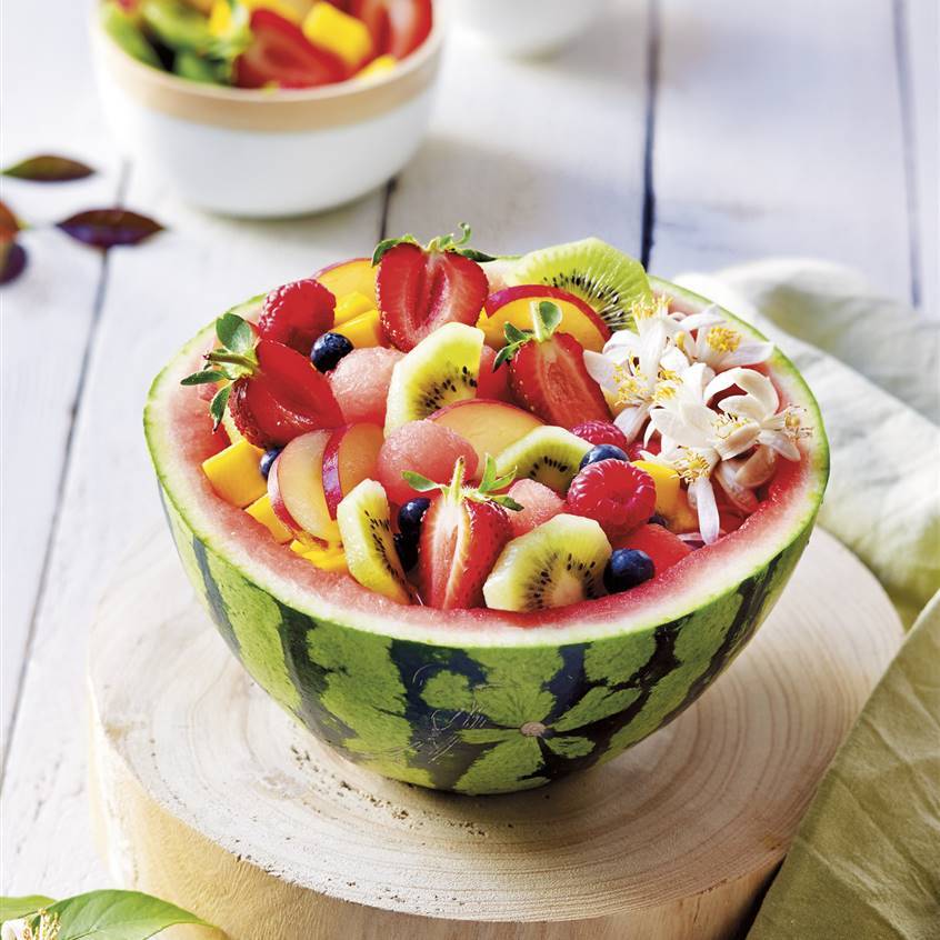 Macedonia de frutas en almíbar de azahar y lima