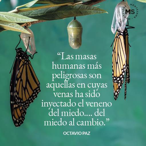 11. "Las masas humanas más peligrosas son aquellas en cuyas venas ha sido inyectado el veneno del miedo.... del miedo al cambio.” Octavio Paz