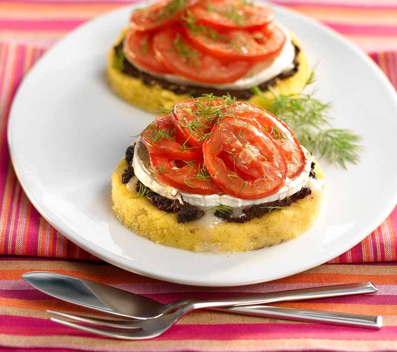 Pizza de polenta y rulo de cabra