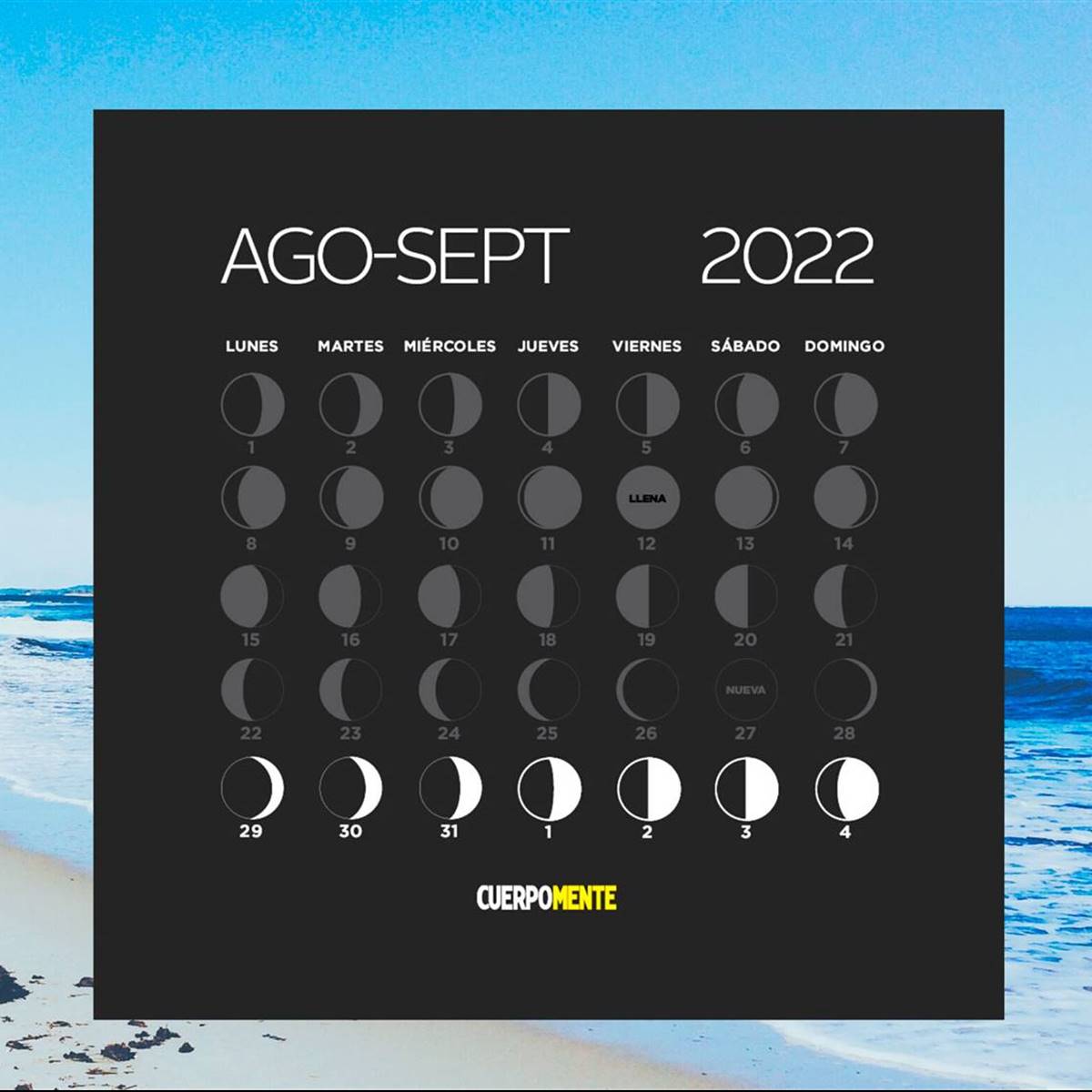 Calendario lunar semana 29 de agosto a 4 de septiembre 2022