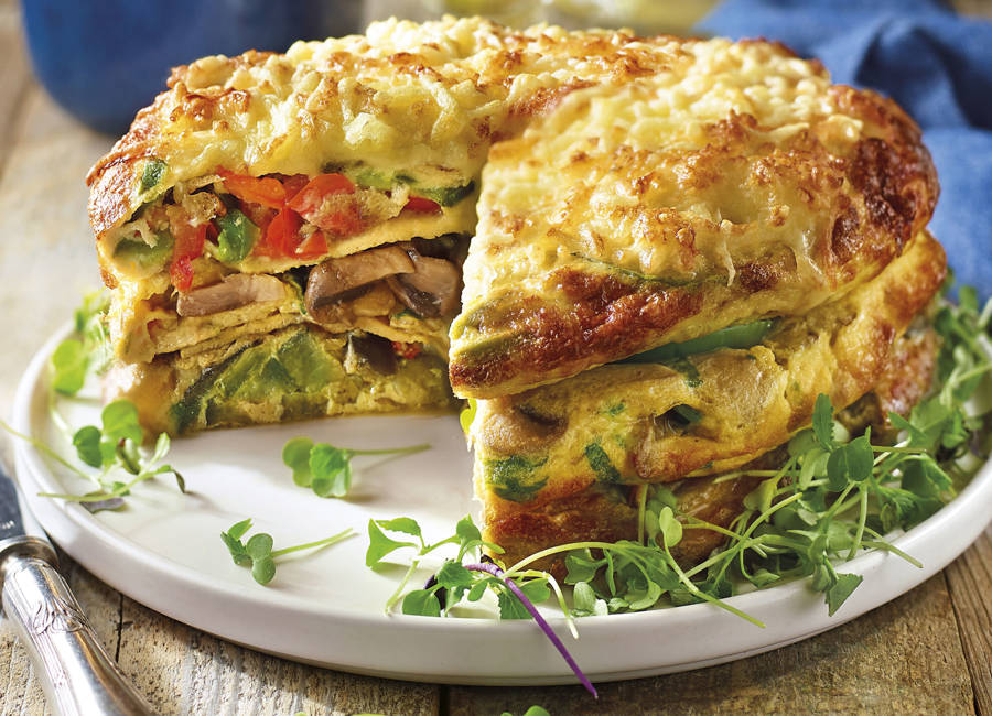 Recette de gâteau omelettes d'aubergines poivrons champignons