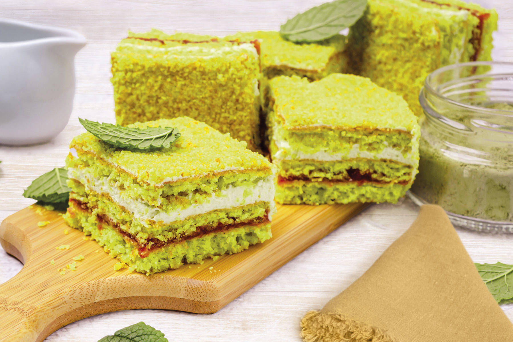 receta te matcha bizcocho tricolor crema mascarpone